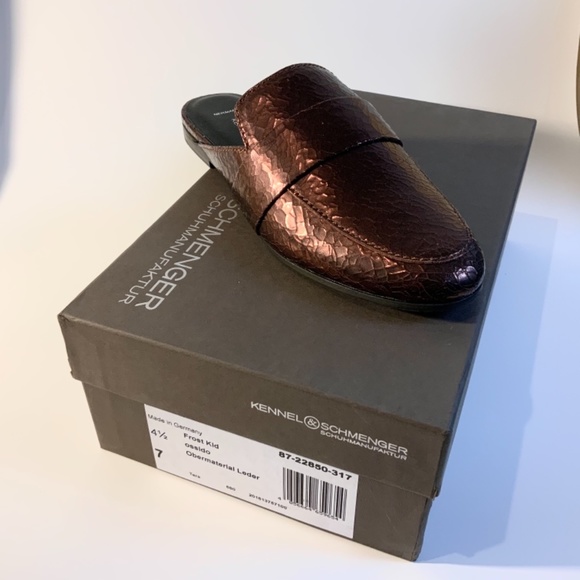 Kennel & Schmenger Tara Metallic Leather Flat Mule Slip-On Loafers Luxury Shoes - Picture 11 of 13